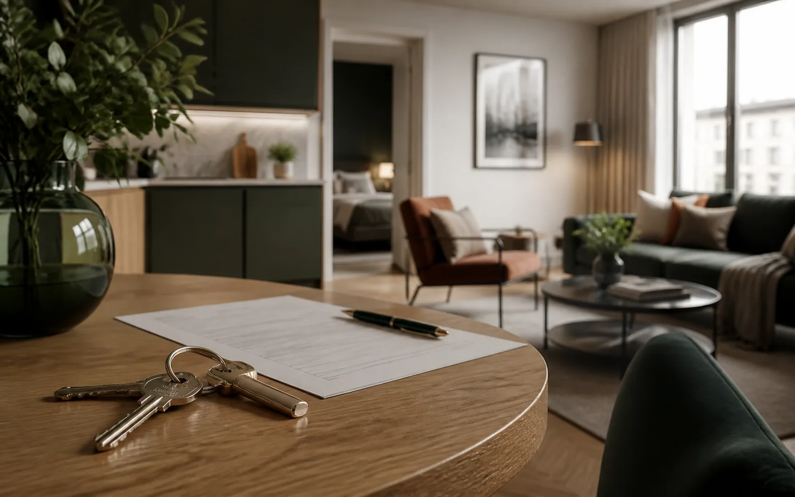 Keys and a property agreement inside a high-end apartment