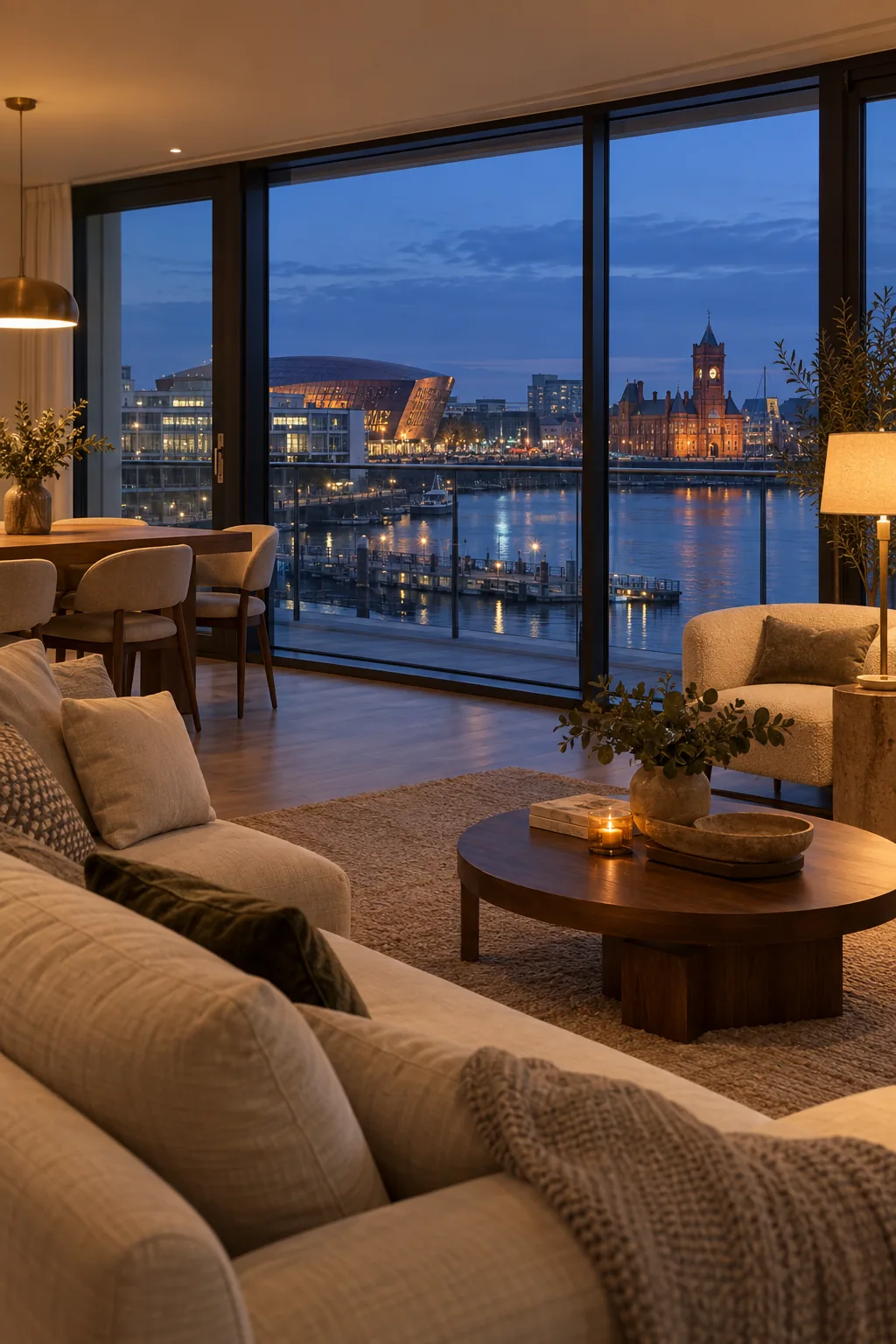 A refined Cardiff Bay apartment overlooking the Wales Millennium Centre and Pierhead Building
