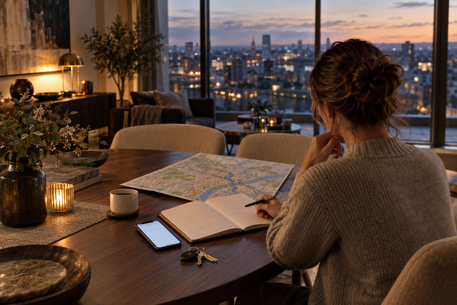 A Cardiff property owner planning an event-weekend stay strategy at an apartment table